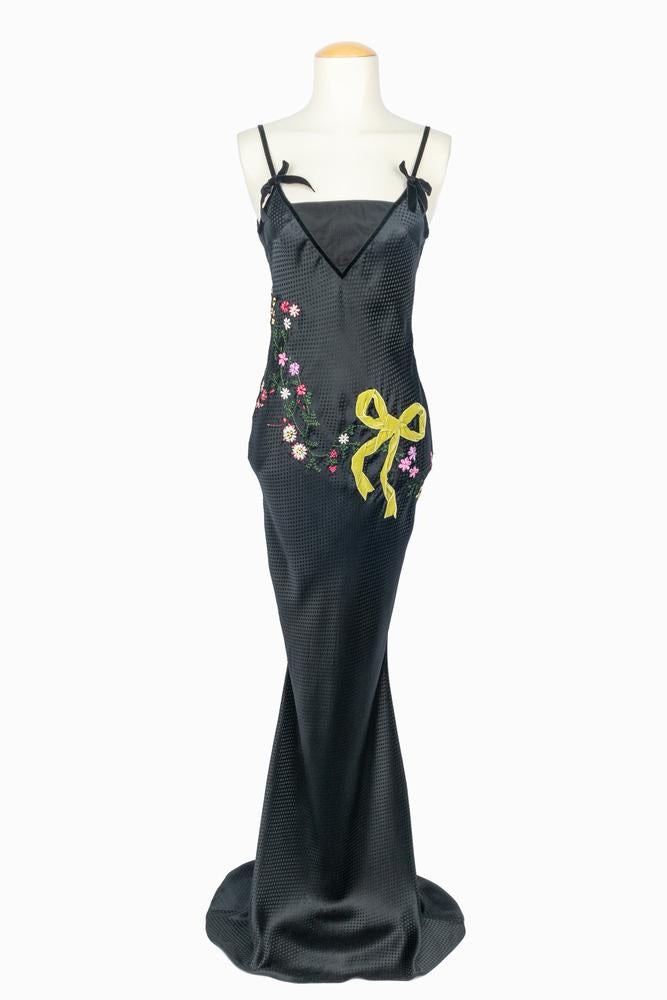 john galliano silk dress John Galliano Glamourous Gold Satin Shirred Front Button Back Evening   Palm Beach Vintage