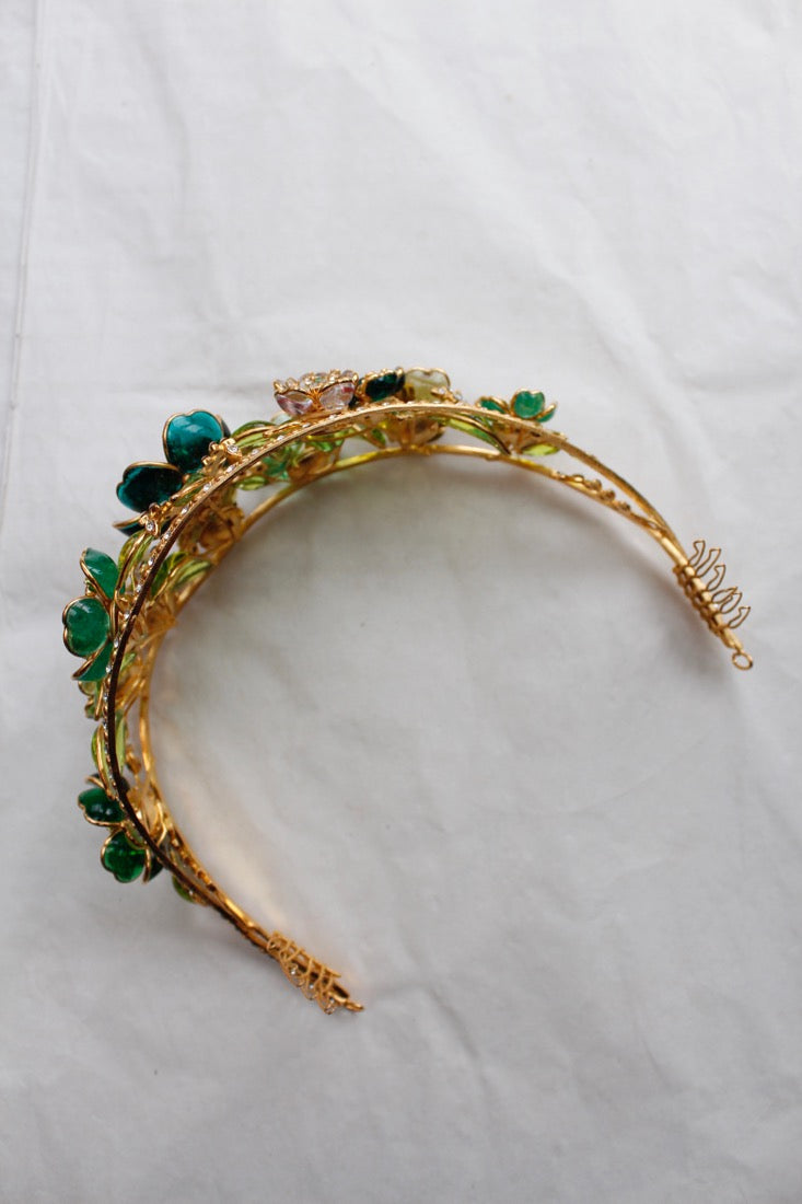 Augustine tiara in gilded metal and glass paste