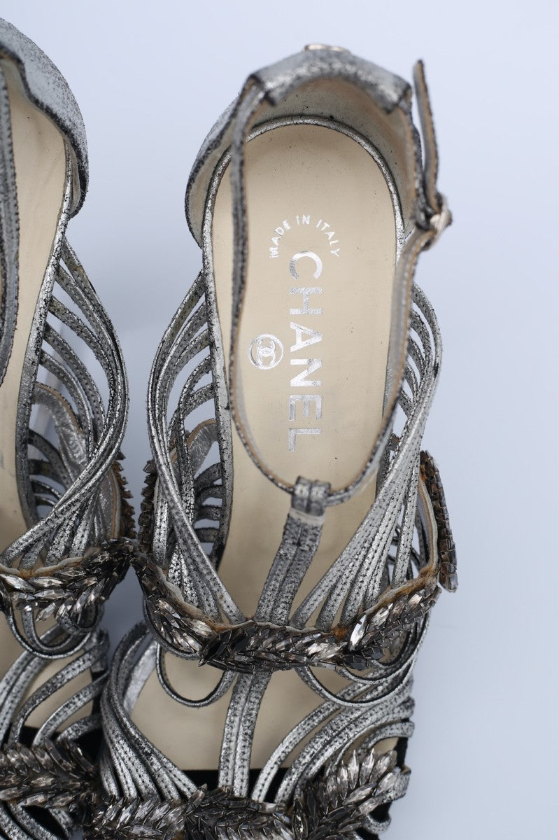 Chanel silver leather sandals