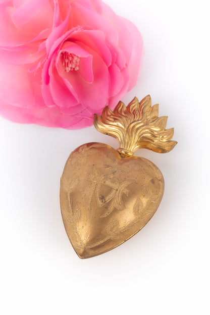 Ex-voto coeur en métal doré 