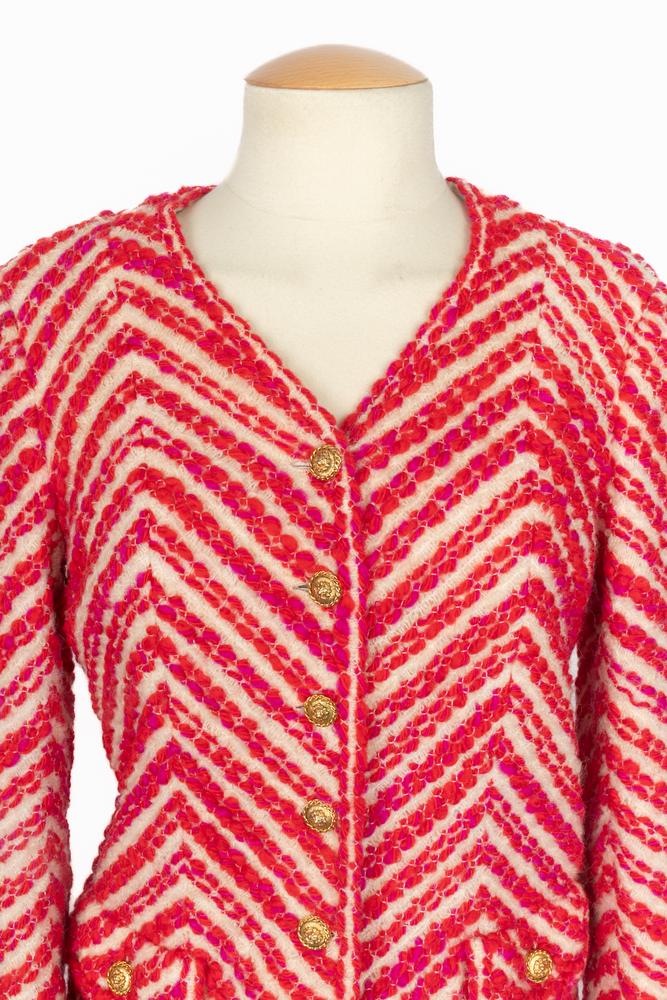 Tailleur rouge et blanc Chanel Haute Couture