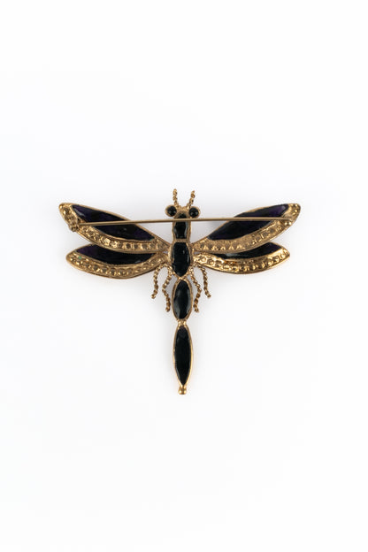 Broche libellule en pâte de verre