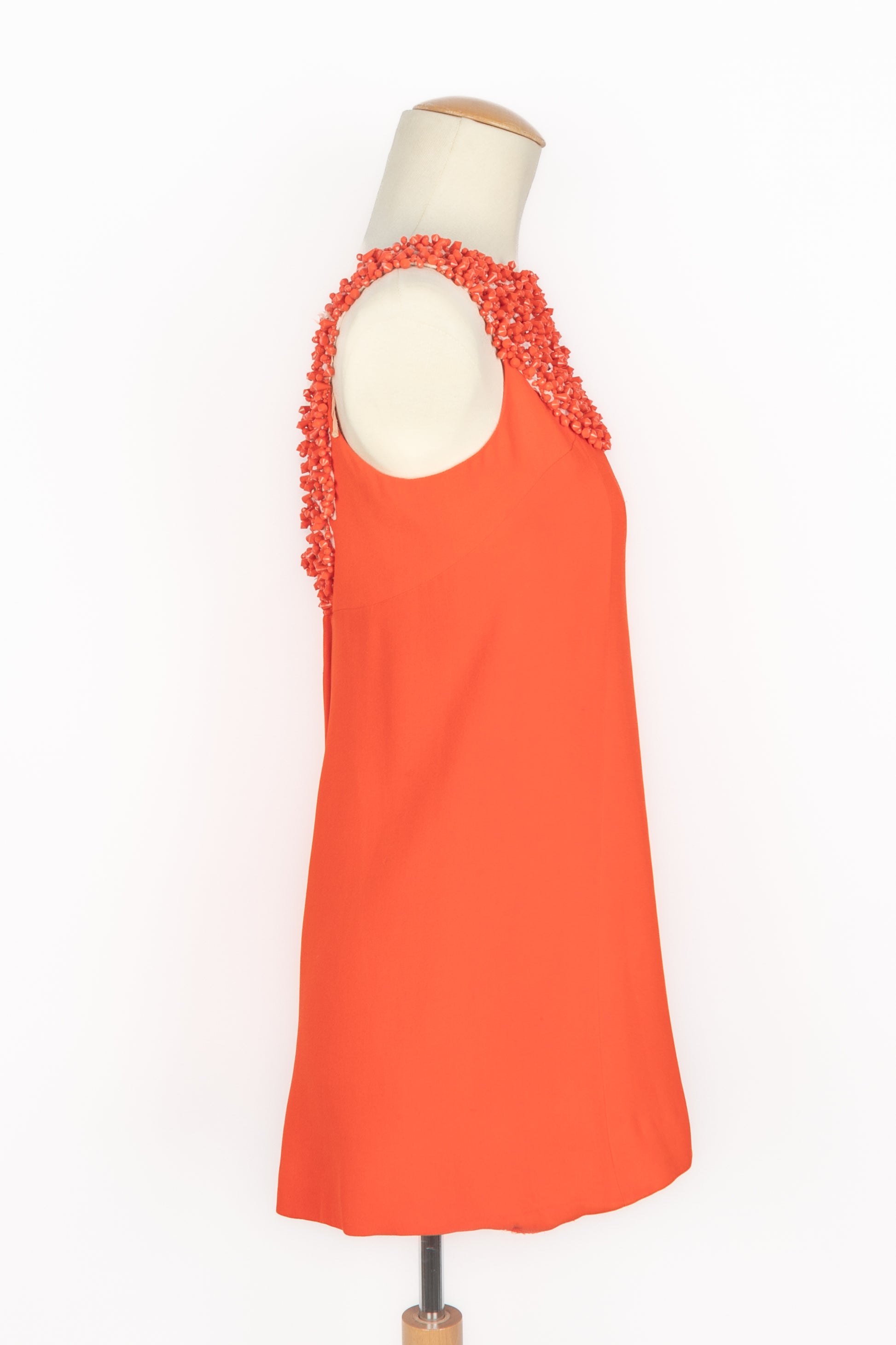 carven orange dress 1950S CARVEN Amber Haute Couture Silk Taffeta Handwoven Floral Ikat Cocktail Dress Covered In Beaded Fringe