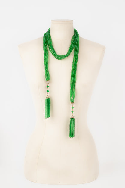 Collier en pâte de verre vert Gripoix