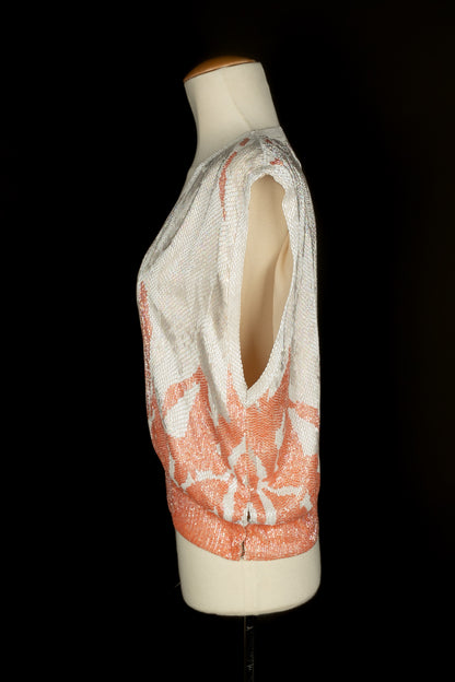 Haut perlé blanc et corail Louis Féraud Haute Couture 