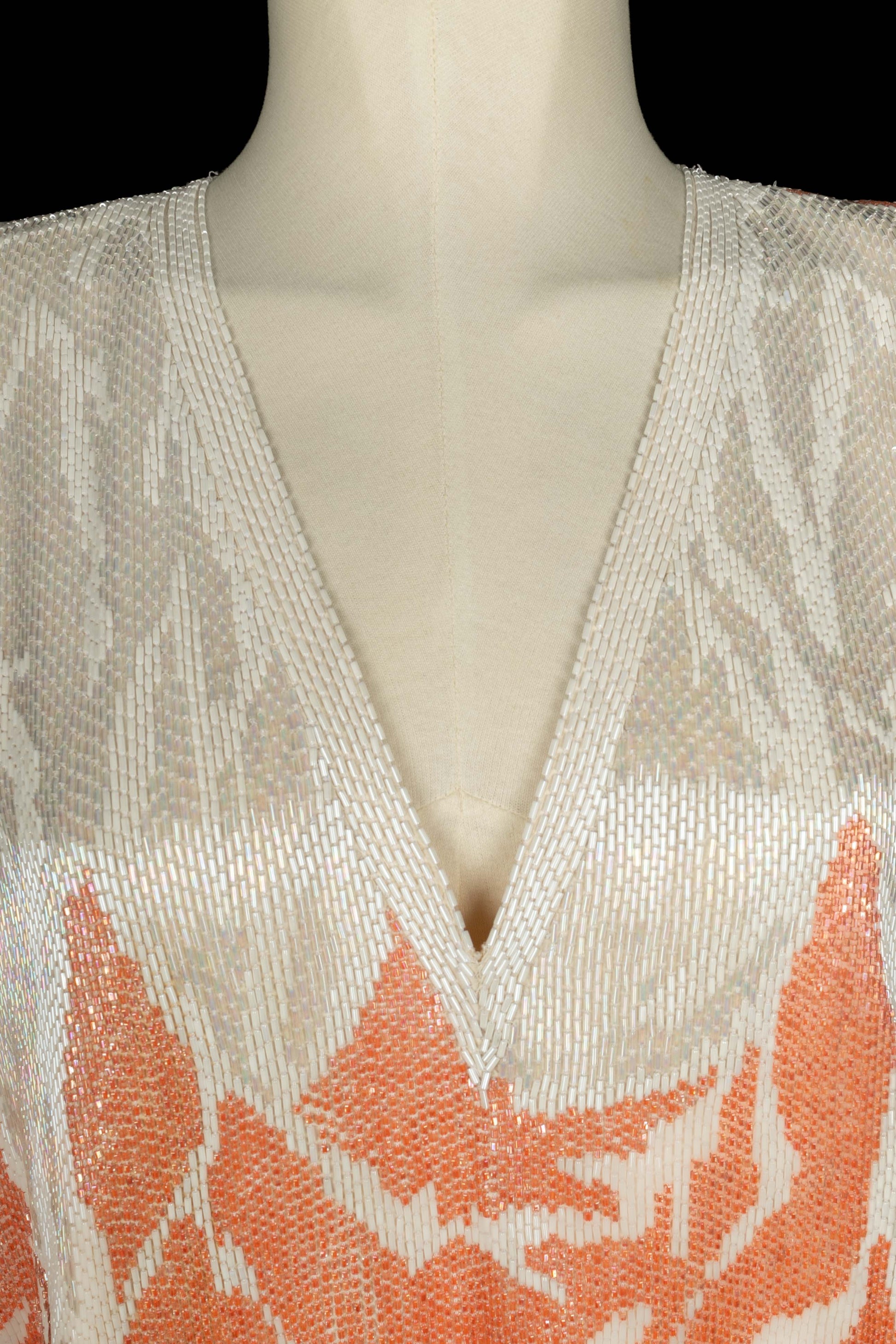 Haut perlé blanc et corail Louis Féraud Haute Couture 