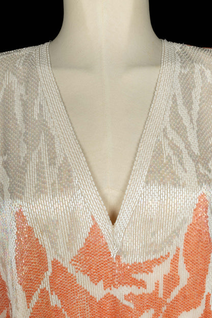 Haut perlé blanc et corail Louis Féraud Haute Couture 
