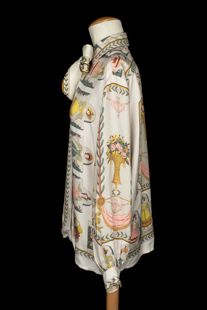 Chemise en soie "Huile Rafraichissante à l'usage de la Toilette parfumée" Hermès