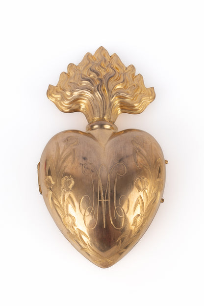 Ex-voto coeur en métal doré 