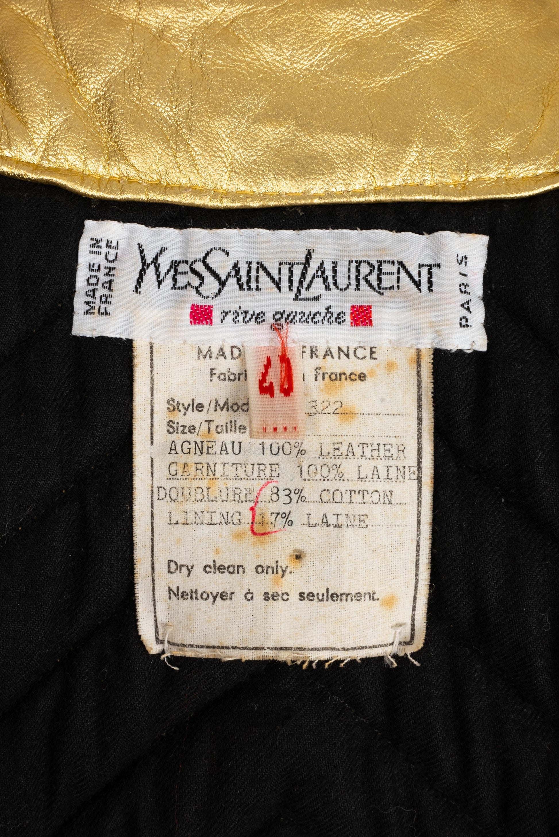 Veste en cuir doré Yves Saint Laurent