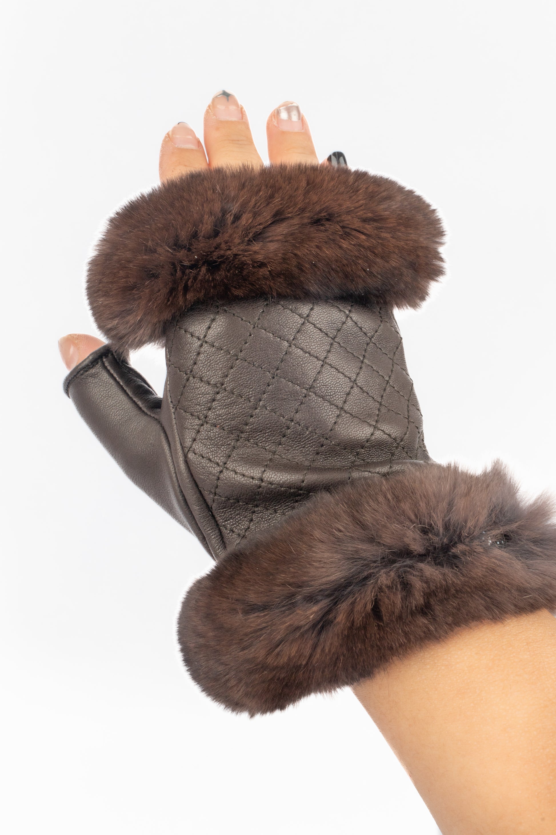 Mitaines en cuir et fourrure Chanel 