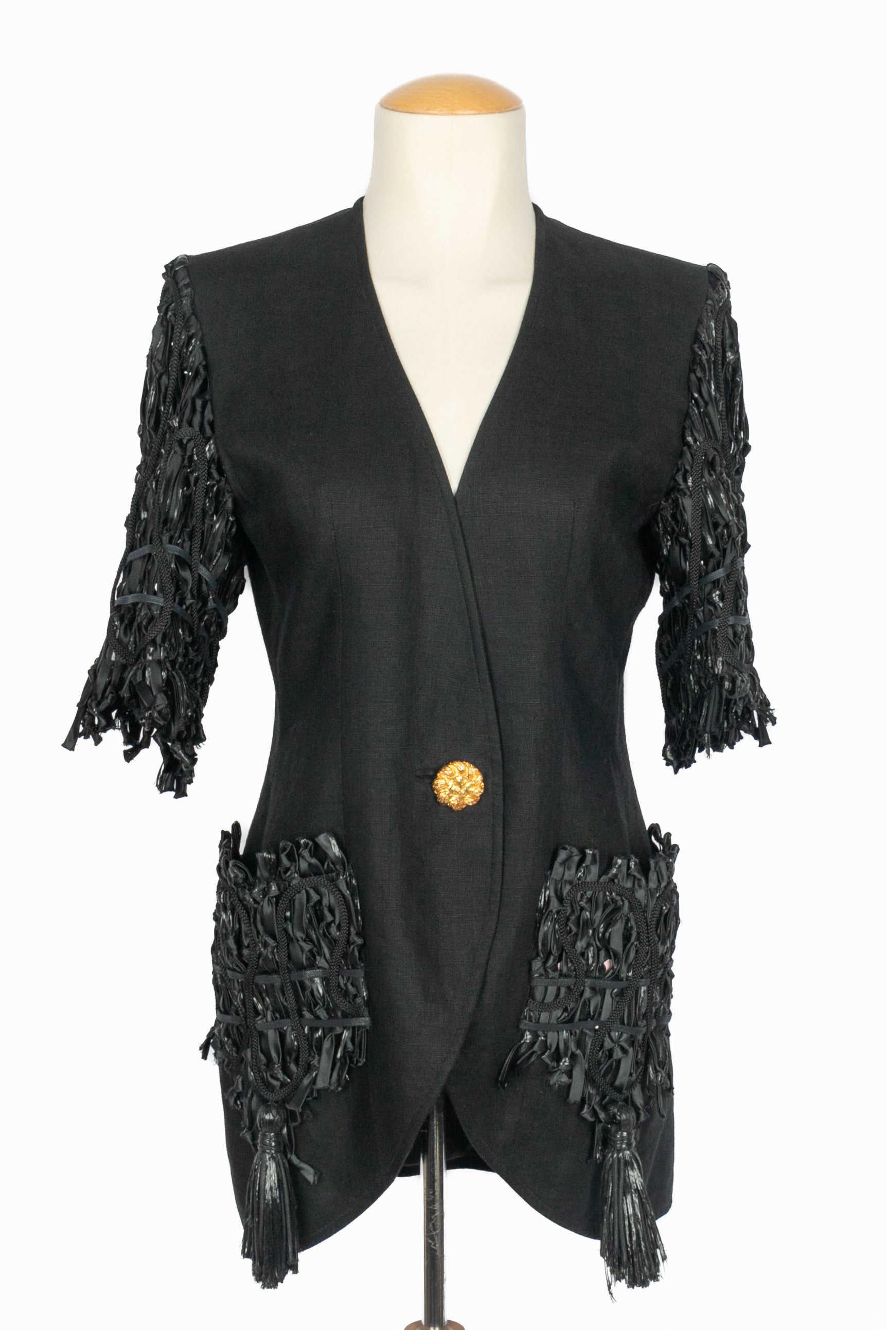 Veste en lin noir Christian Lacroix 1990's