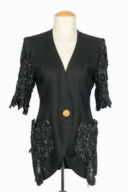 Veste en lin noir Christian Lacroix 1990's