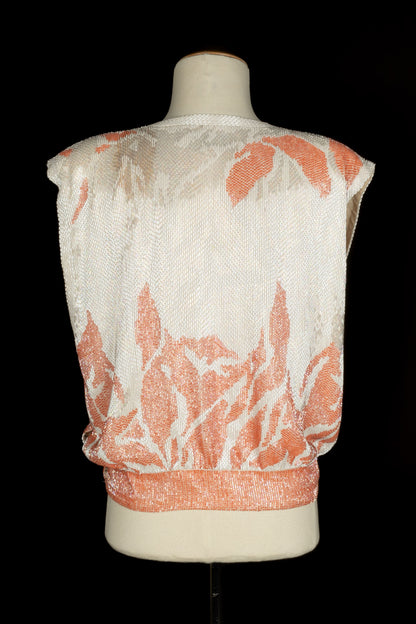 Haut perlé blanc et corail Louis Féraud Haute Couture 