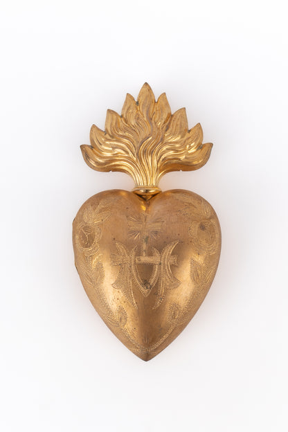 Ex-voto coeur en métal doré 