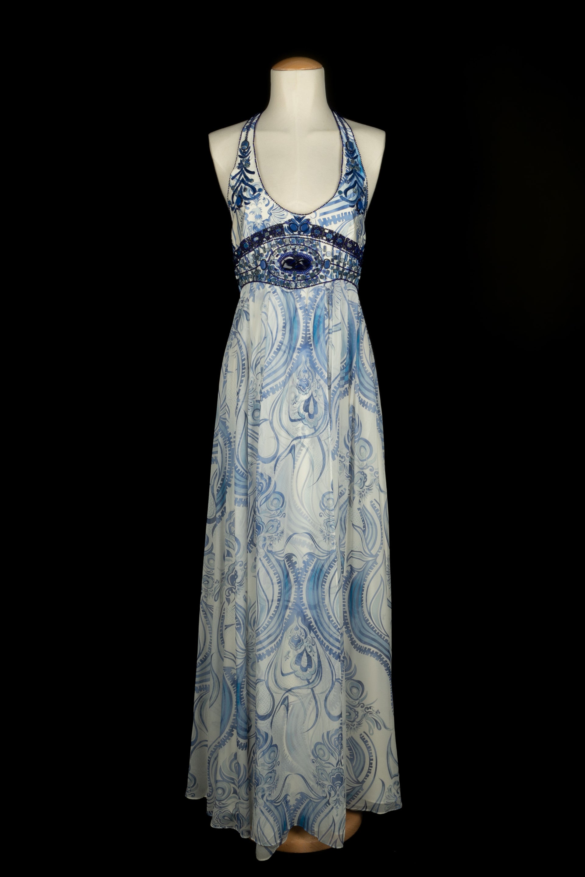 blue pucci dress Ruffled printed tulle maxi dress - turquoise