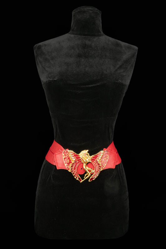 Ceinture en cuir rouge 1980's