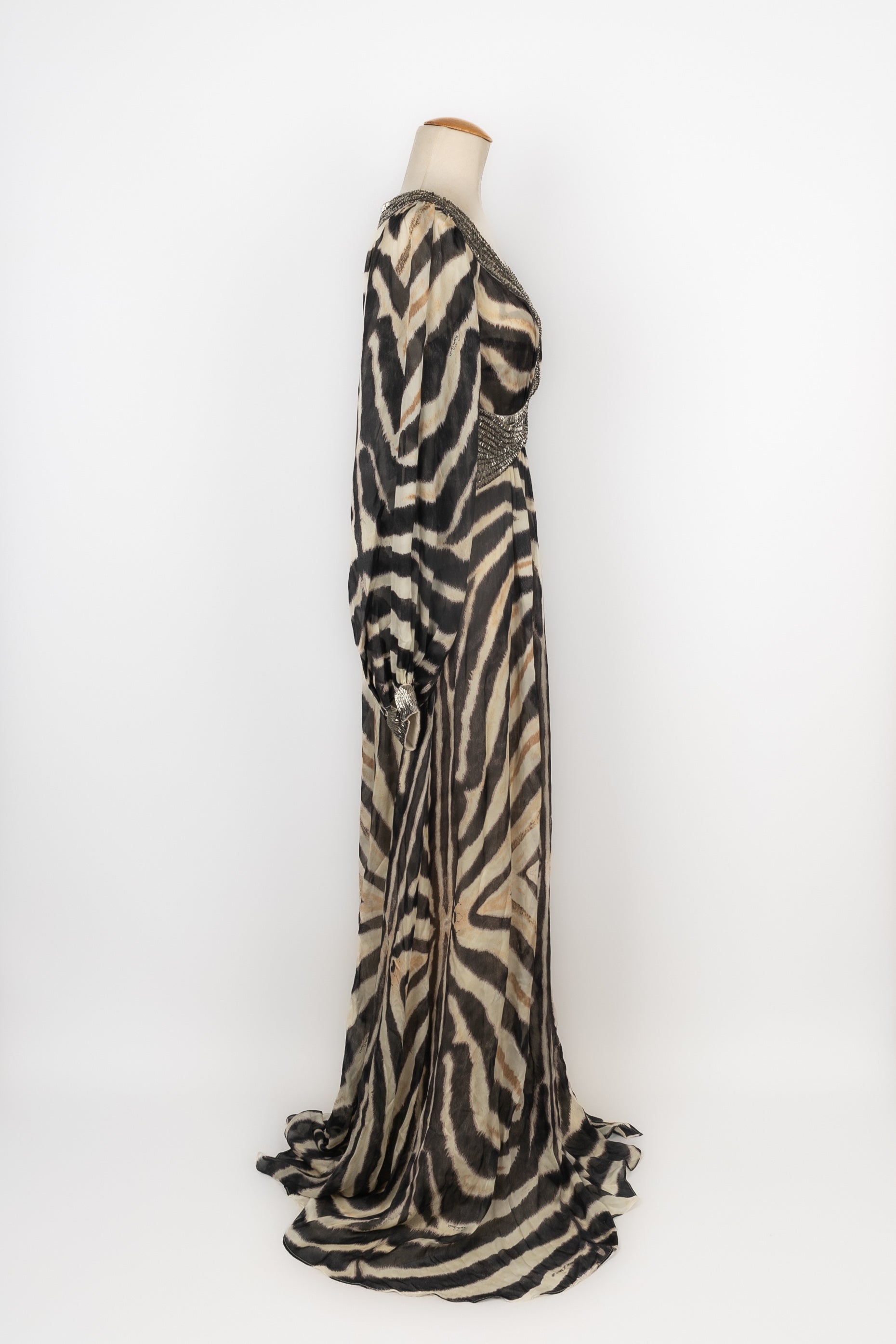 cavalli long dresses Roberto Cavalli S/S 2003 Chinoiserie Print Silk Train Maxi Evening Dress Gown