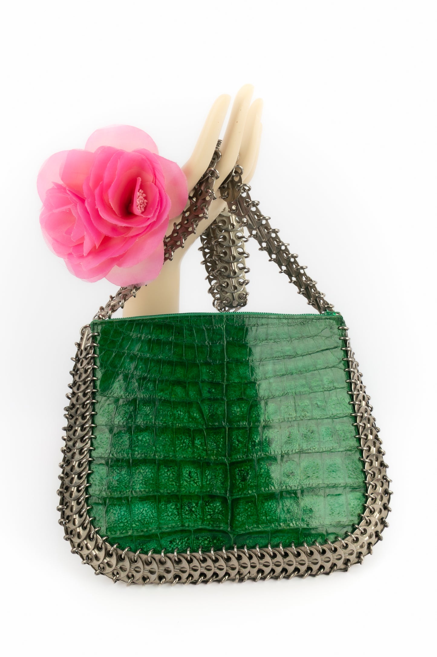 Sac en cuir vert Paco Rabanne