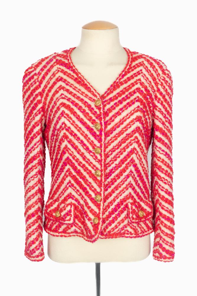 Tailleur rouge et blanc Chanel Haute Couture