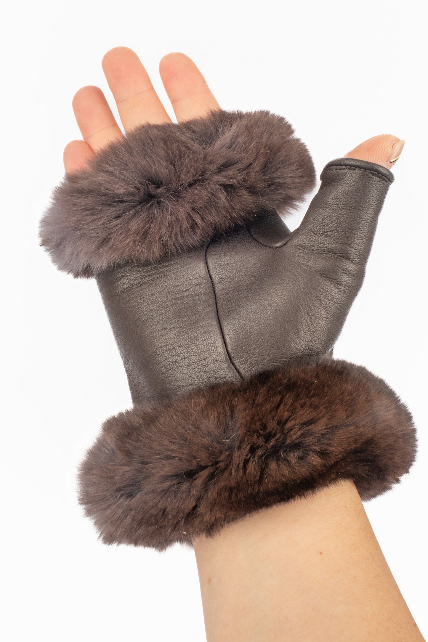 Mitaines en cuir et fourrure Chanel 