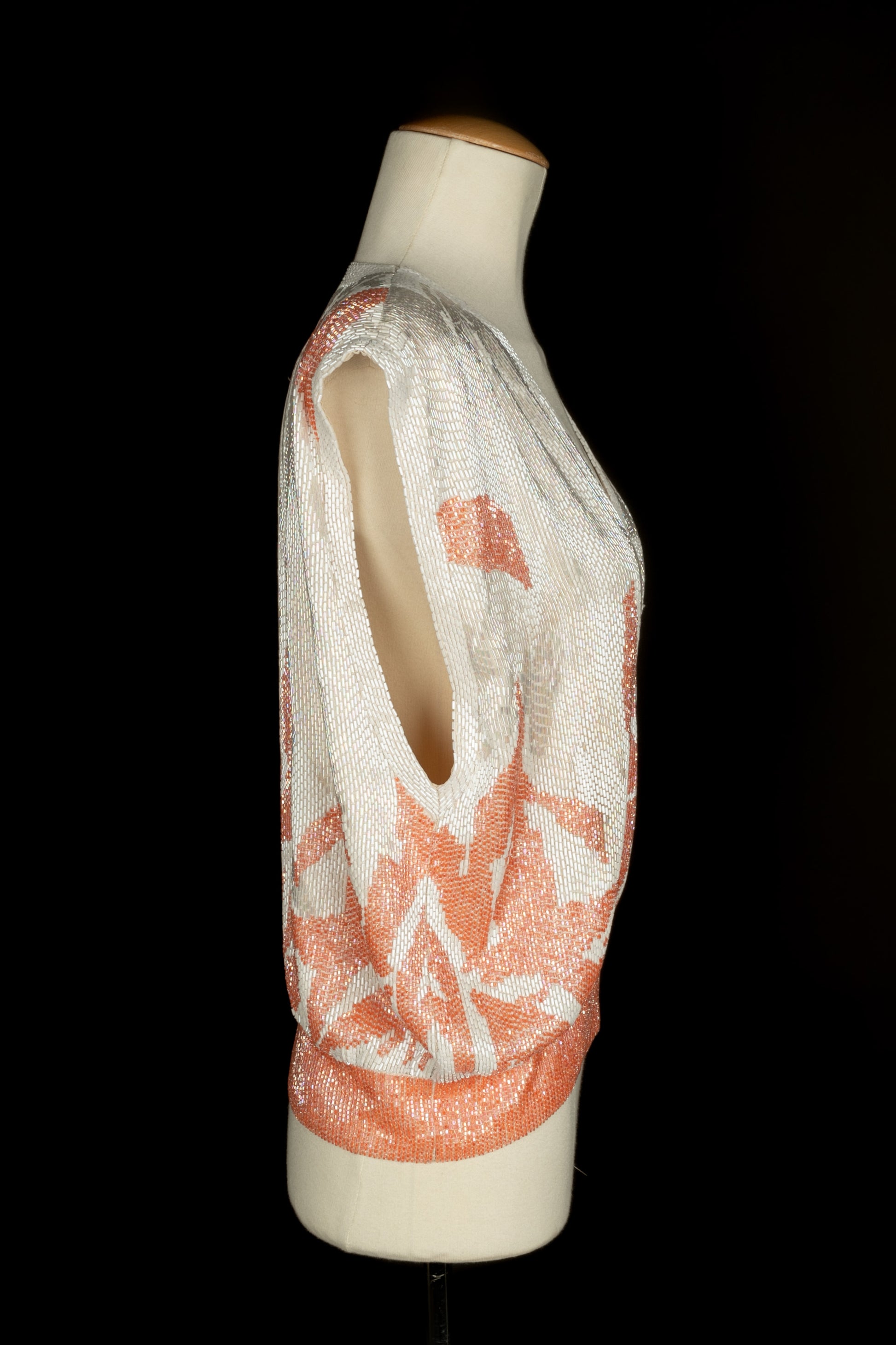 Haut perlé blanc et corail Louis Féraud Haute Couture 