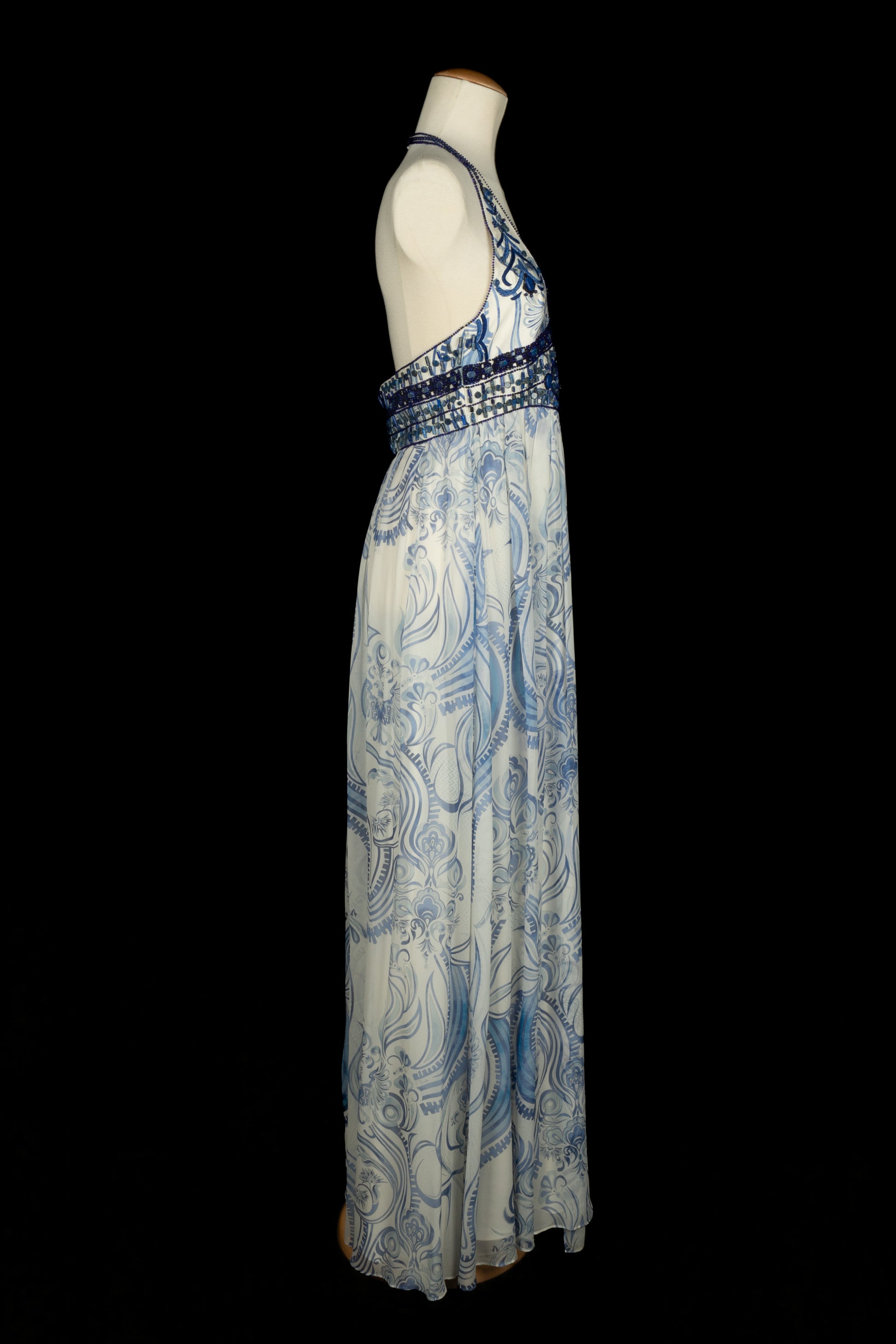 pucci blue dress EMILIO PUCCI Iride Layered Printed Silk-twill Maxi Dress