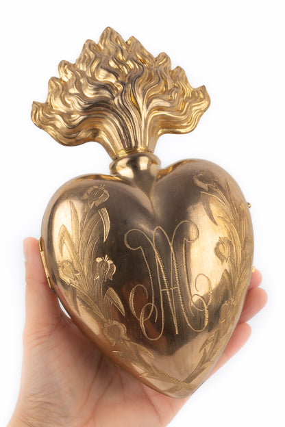 Ex-voto coeur en métal doré 