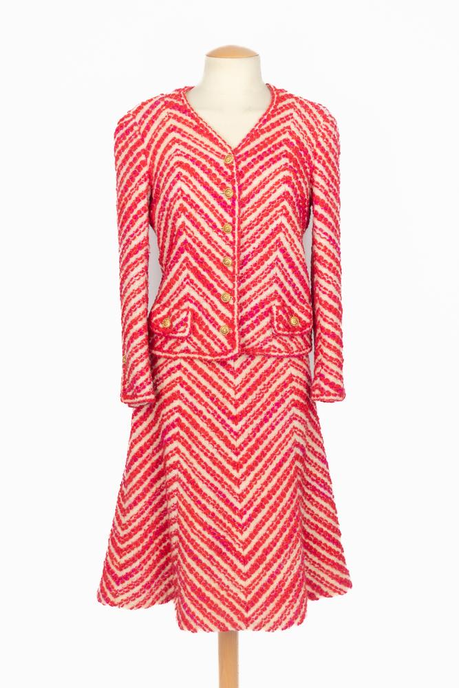 Tailleur rouge et blanc Chanel Haute Couture