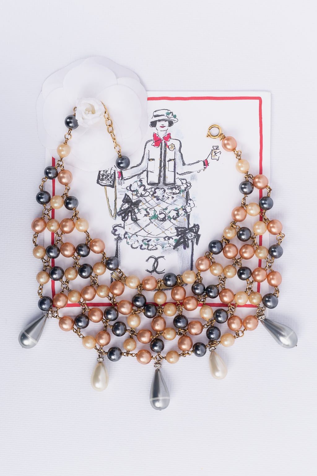 Chanel Red/Blue Beads and Glass Pearl CC Long Necklace - Yoogi's Closet
