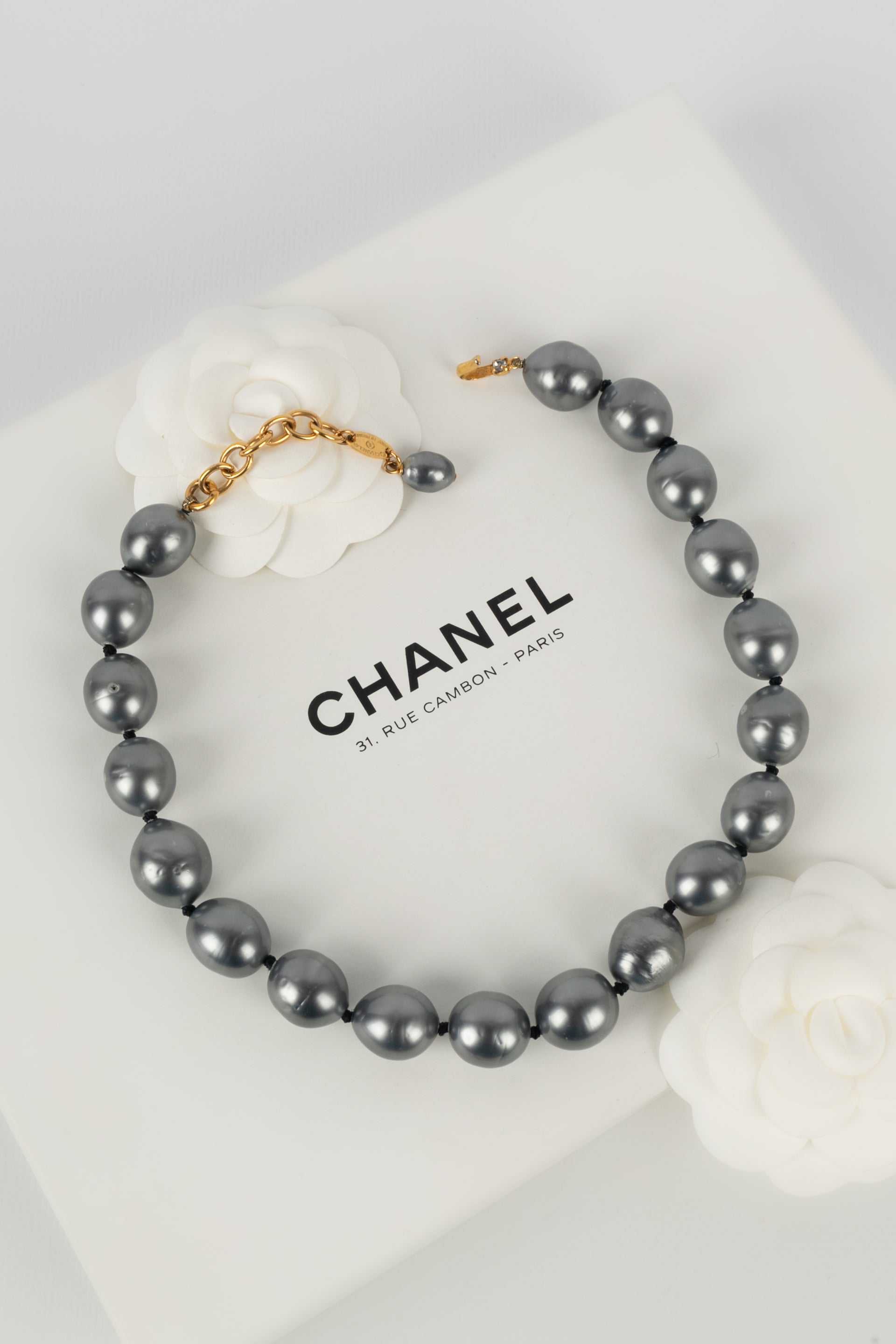 Chanel grey pearl necklace