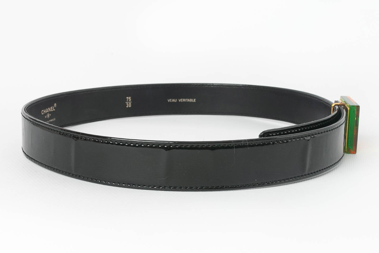 Belt CHANEL T 90 black leather and double loop C sheathed in black  leather - VALOIS VINTAGE PARIS