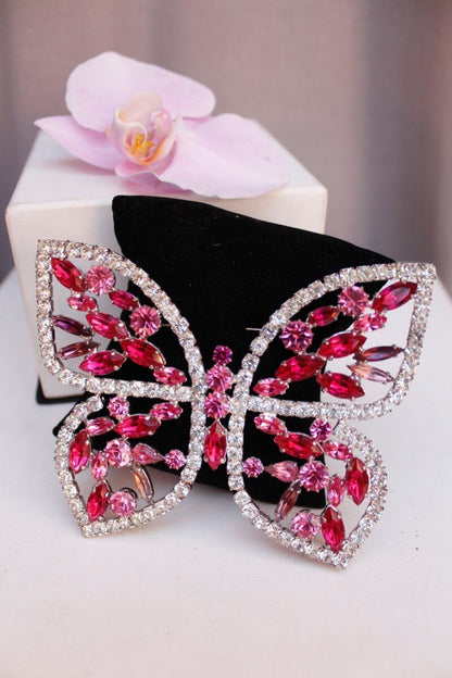 Broche papillon à strass roses et blancs