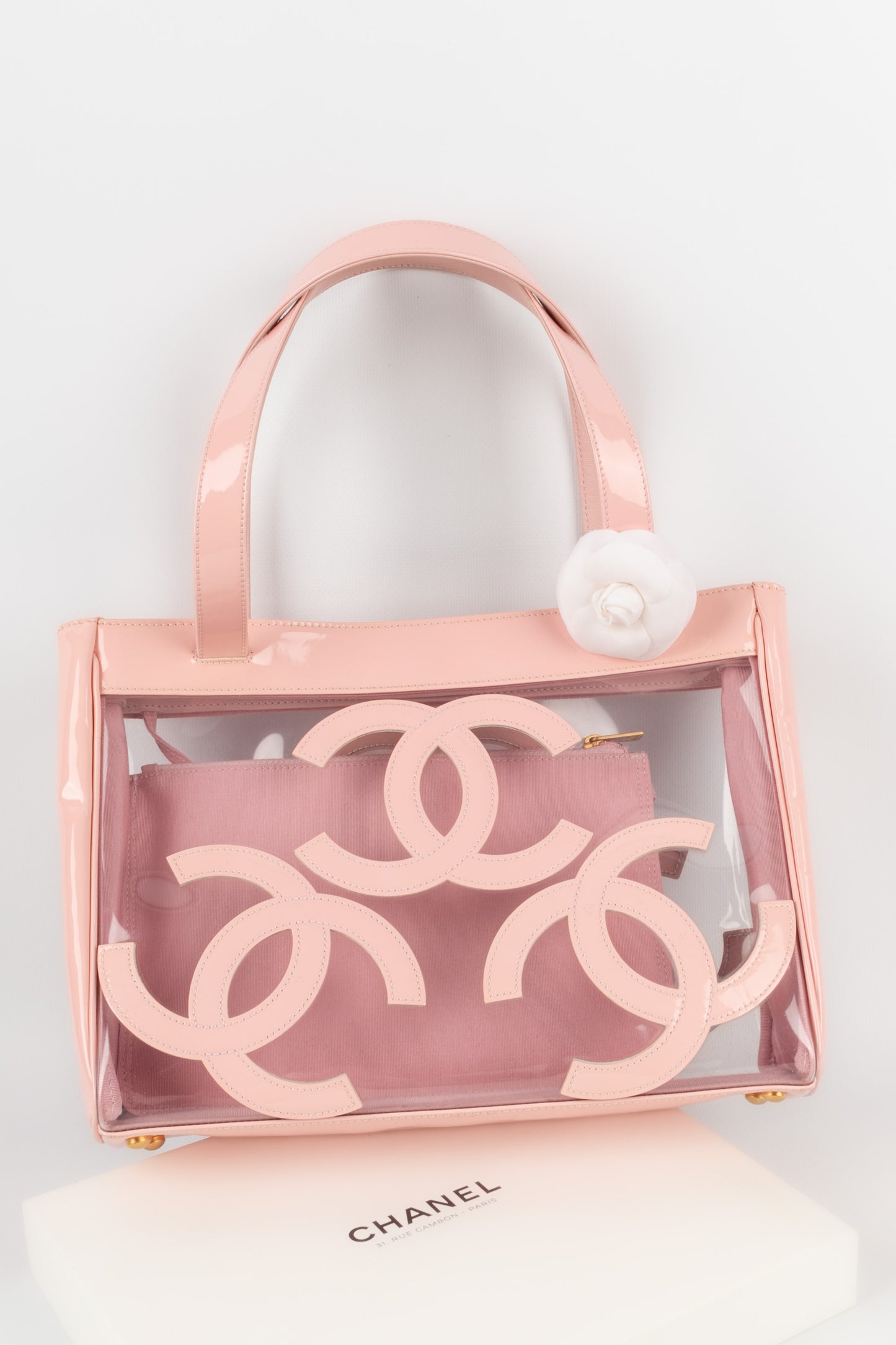 Chanel CC pink and transparent leather and pvc Shopping Bag.