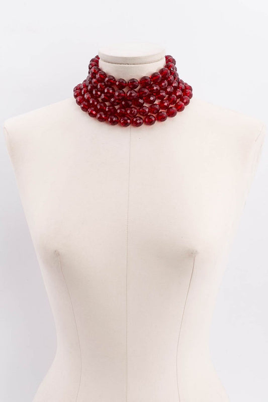 Collier de perles rouges Chanel 1990s