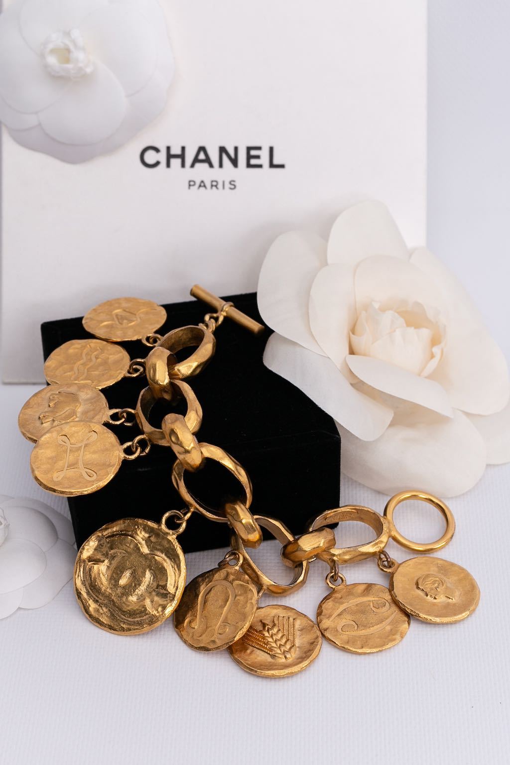 Chanel 24k Gold Plated Collection 25 Cc Logo Bangle Bracelet