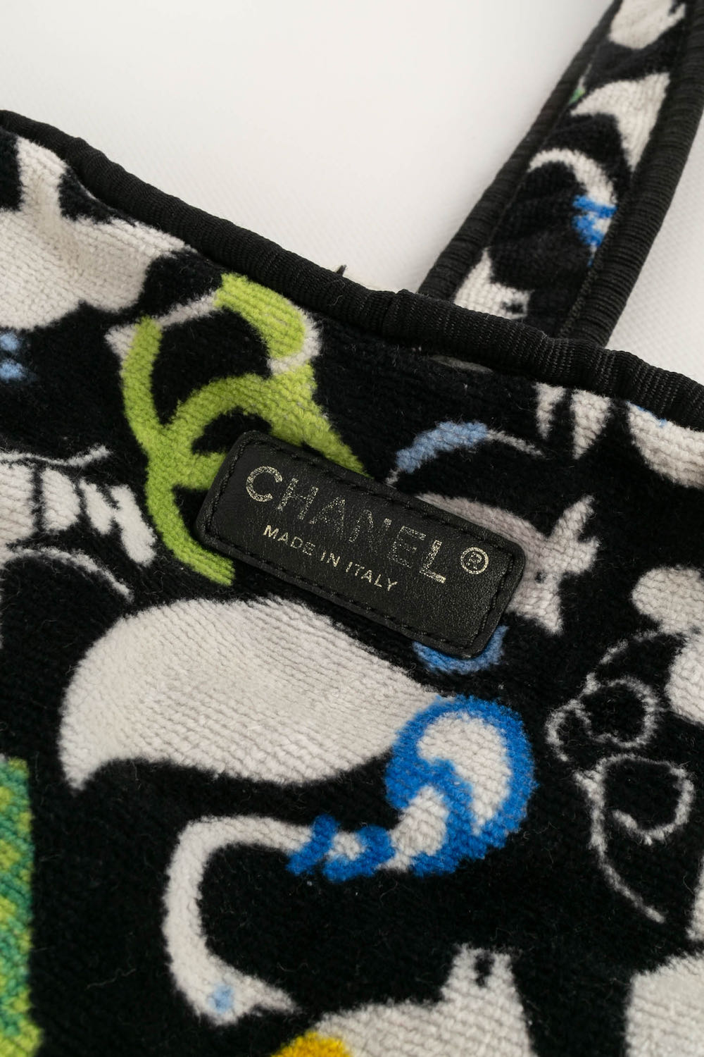 Chanel Printed Fabric Foldable Tote Bag With Chain