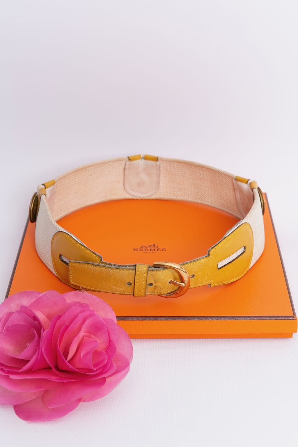 Hermès leather and canvas belt