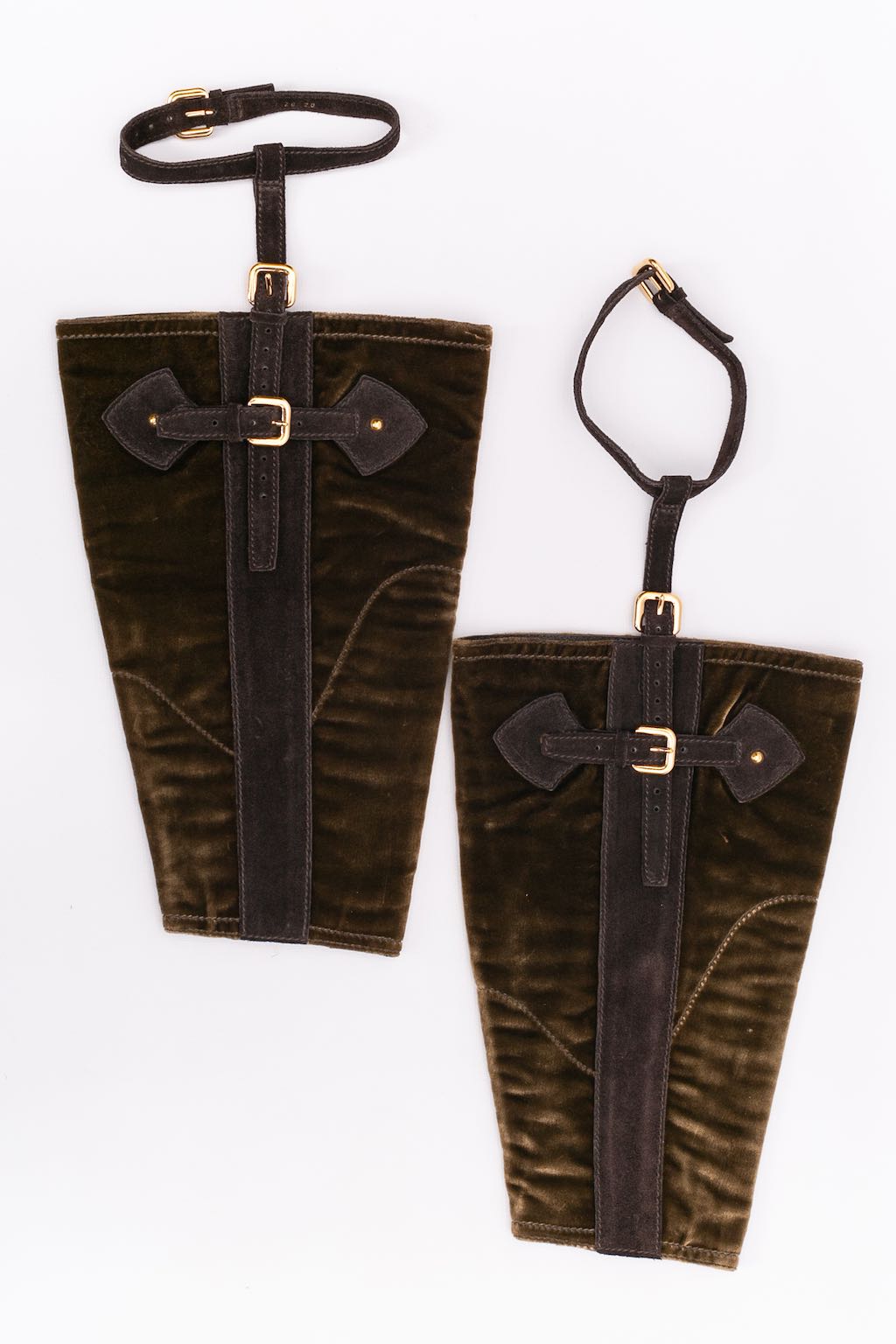 Gaiters in khaki velvet and leather