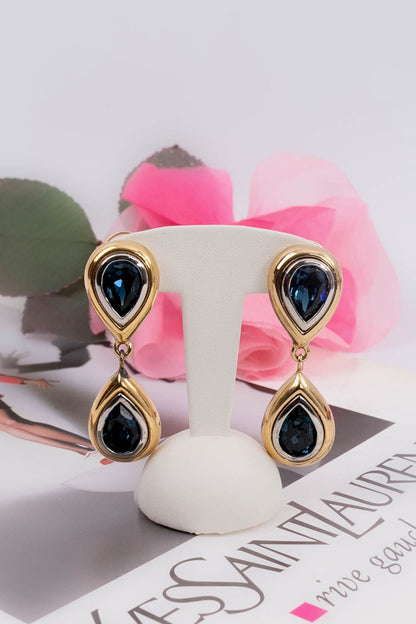 Yves Saint Laurent gilded metal and blue earrings