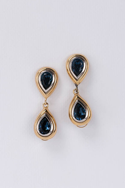 Yves Saint Laurent gilded metal and blue earrings