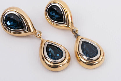 Yves Saint Laurent gilded metal and blue earrings