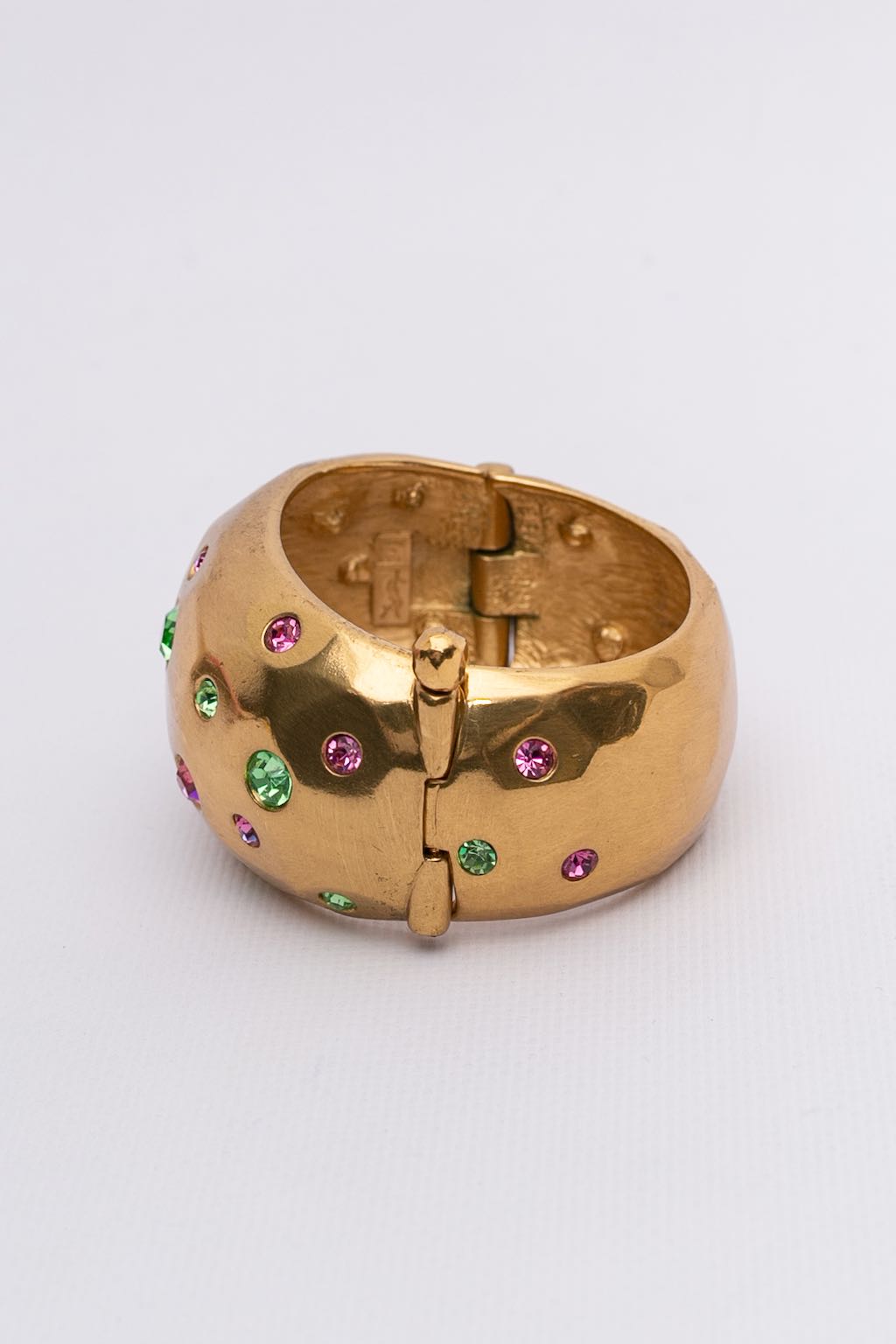 Yves Saint Laurent golden cuff bracelet with rhinestones