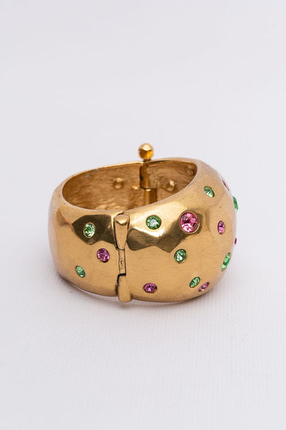 Yves Saint Laurent golden cuff bracelet with rhinestones