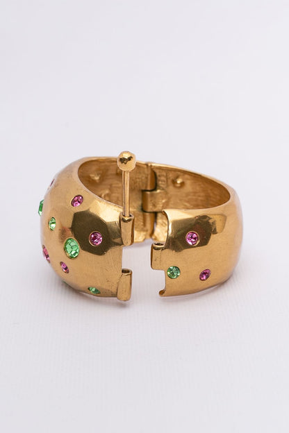 Yves Saint Laurent golden cuff bracelet with rhinestones