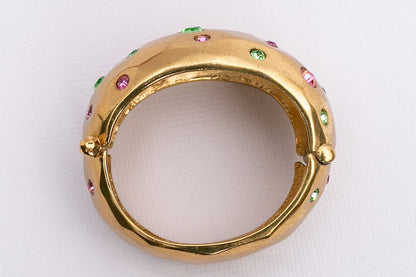 Yves Saint Laurent golden cuff bracelet with rhinestones