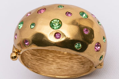 Yves Saint Laurent golden cuff bracelet with rhinestones