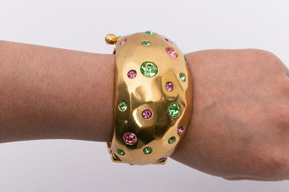 Yves Saint Laurent golden cuff bracelet with rhinestones