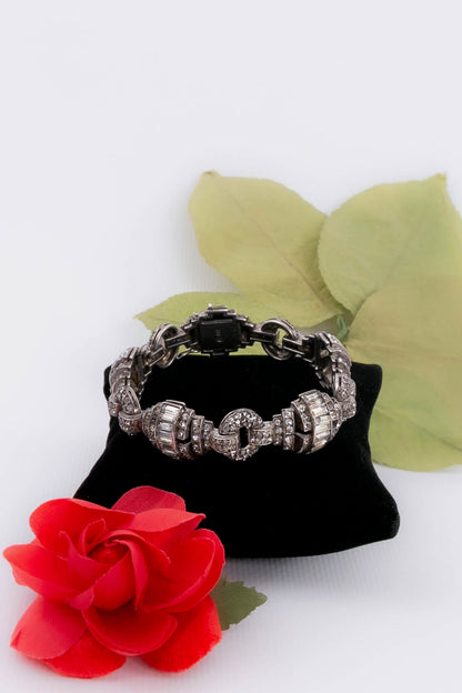 Silver bracelet with rhinestones