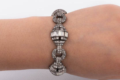 Silver bracelet with rhinestones